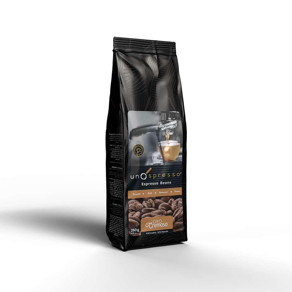 Oro Cremoso - Uno Spresso - Espresso Coffee Beans - 100% Natural from the Finest Coffee Fields - Smooth - 250g